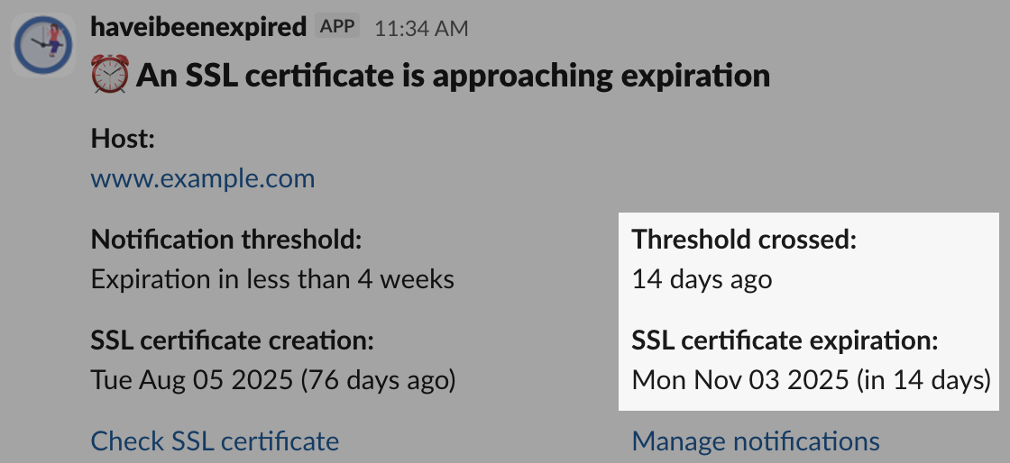 Free tier expiration notification showing threshold crossed days ago